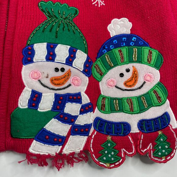 Vintage Tiara International Snowman Christmas Sweater Red Embroidered L - Picture 2 of 7